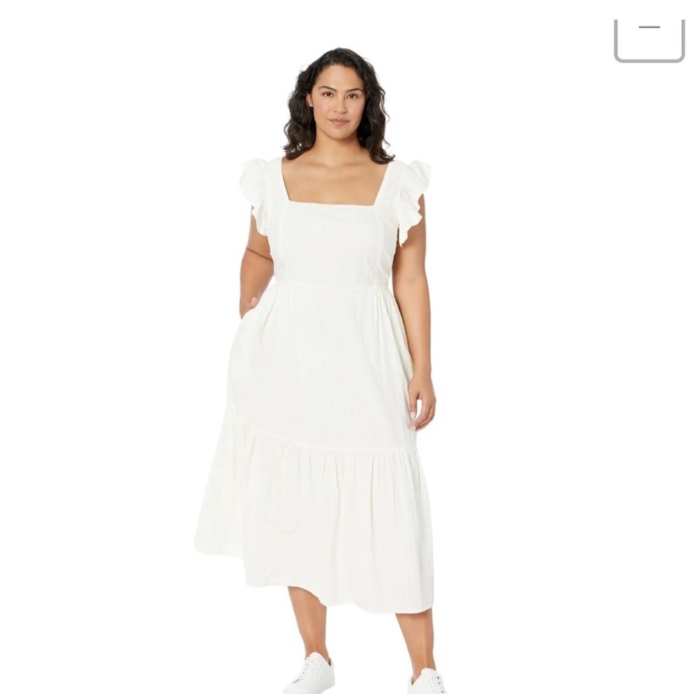 Madewell Plus Ruffle Strap Tiered Midi Dress in Textural Stripe size 2X